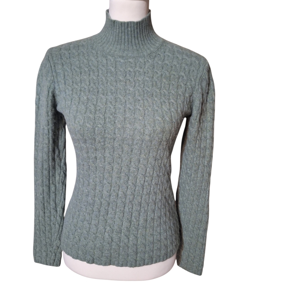 Ralph Lauren Womens Small Cable Knit Mock Neck Sweater Merino Angora Cashmere